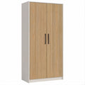 Drehtürenschrank aus MDF in Weiß und Naturholzoptik, 80 x 50 x 180 cm