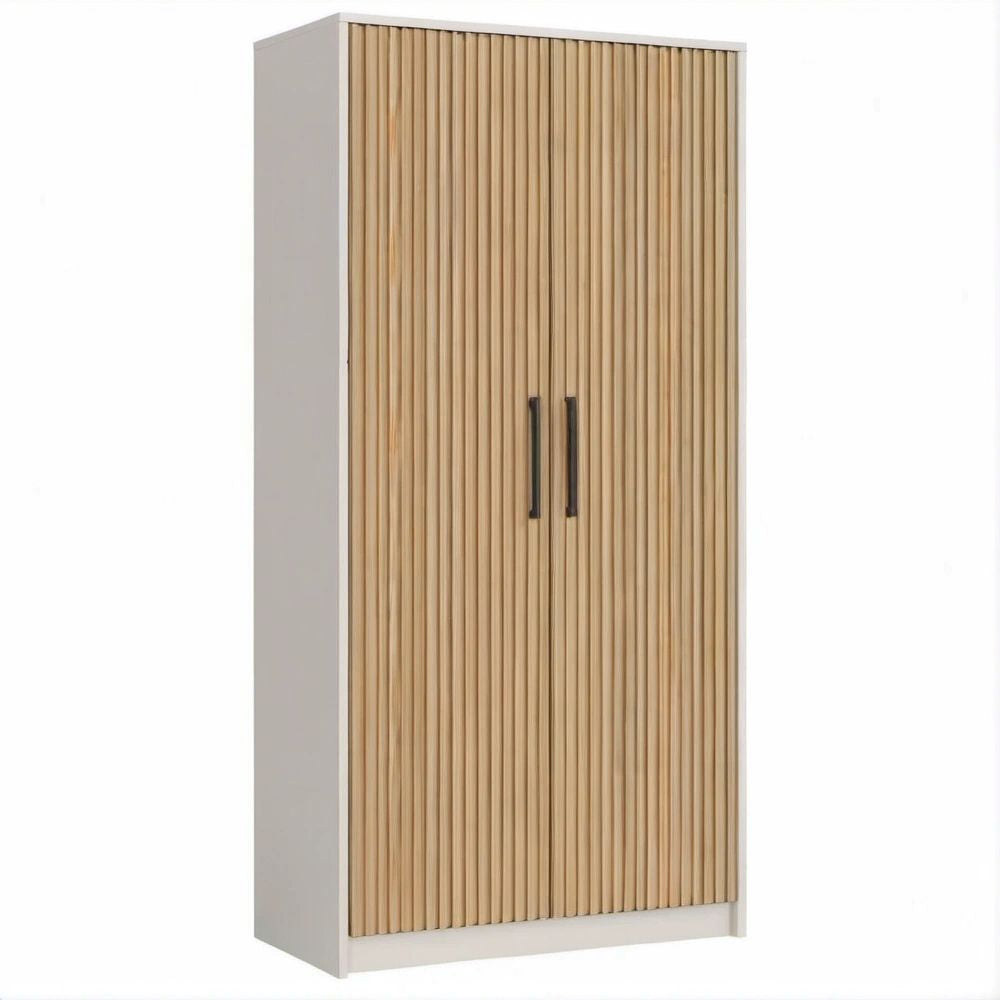 Drehtürenschrank aus MDF in Weiß und Naturholzoptik, 80 x 50 x 180 cm