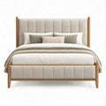 Gepolstertes Doppelbett 160 x 200 cm aus Massivholz in Beige/Naturholz