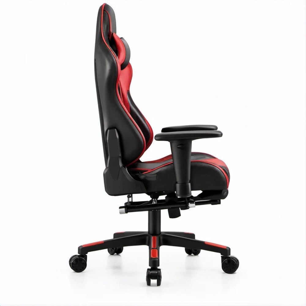 Gamingstuhl Schwarz/Rot aus PU-Kunstleder, 70 x 70 x 128–138 cm