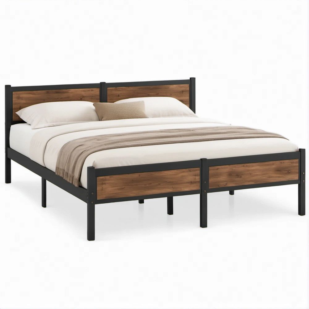 Metallbett in Schwarz/Braun mit Holzoptik, Liegefläche 160 x 200 cm, Außenmaße 210 x 168 x 100 cm