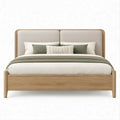 Doppelbett 180 x 200 cm aus massivem Eichenholz mit gepolstertem Kopfteil in Natur/Beige