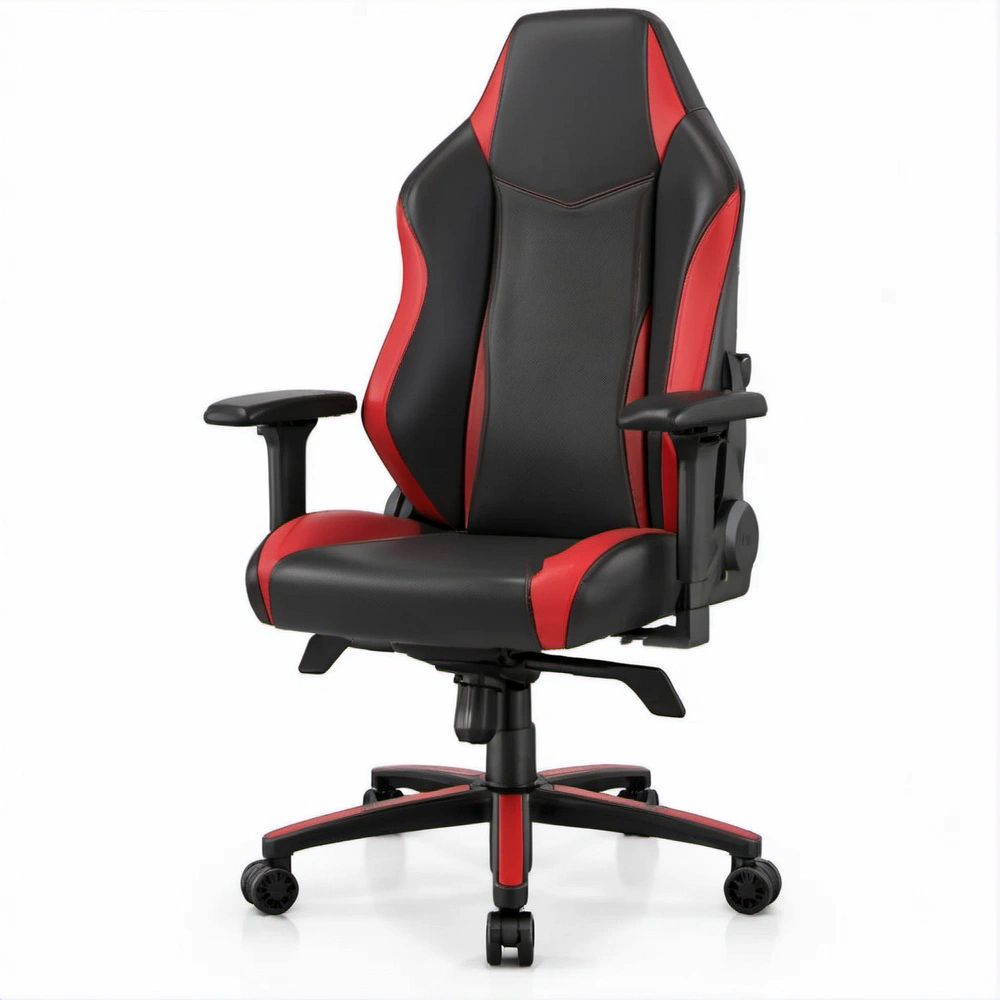 Gamingstuhl Schwarz/Rot aus PU-Kunstleder, 66 x 66 x 118–128 cm