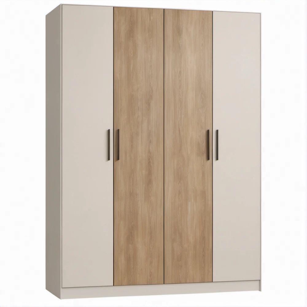 4-türiger Kleiderschrank in Beige und Eiche-Dekor, 160 x 52 x 200 cm