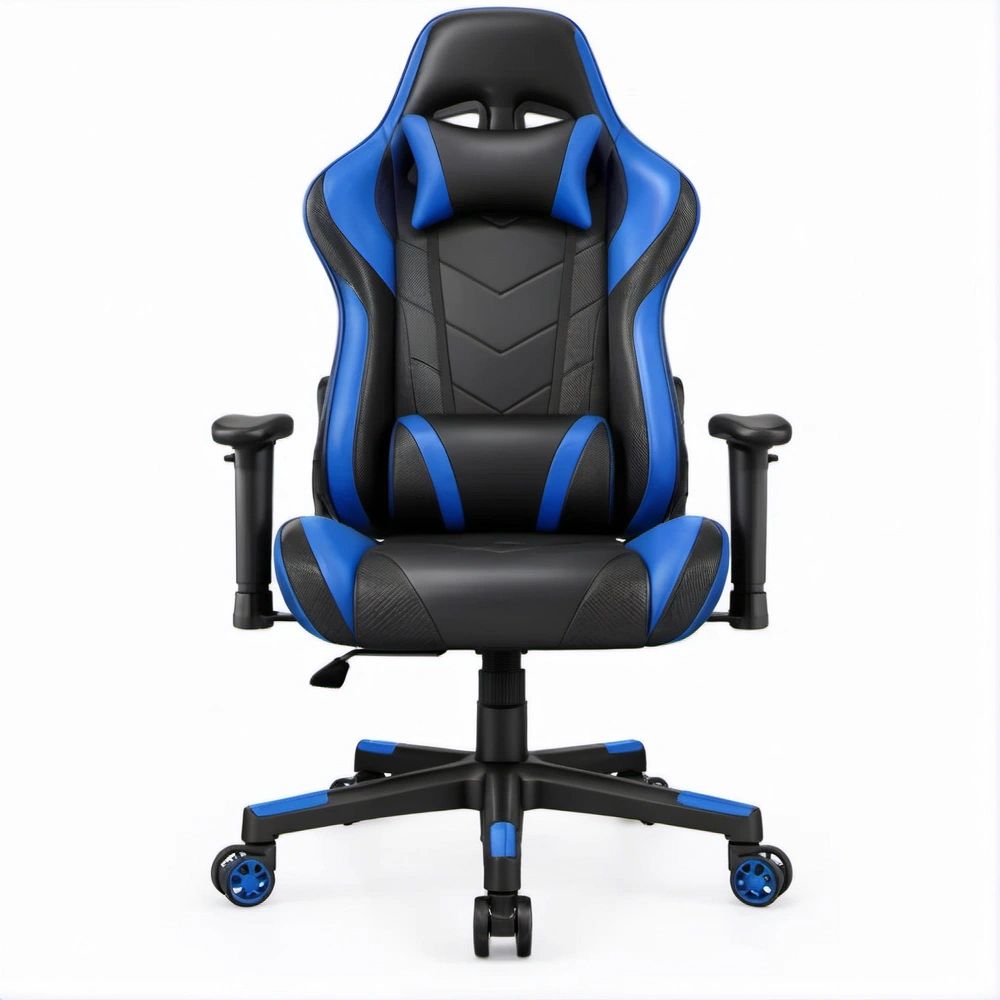 Gamingstuhl Schwarz/Blau aus PU-Kunstleder, 68 x 70 x 122–132 cm