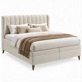 Gepolstertes Bettgestell in Creme mit geripptem Kopfteil, 160 x 200 cm, Gesamtmaß 175 x 215 x 120 cm