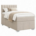 Beiges Boxspringbett mit gepolstertem Kopfteil, 140 x 200 cm